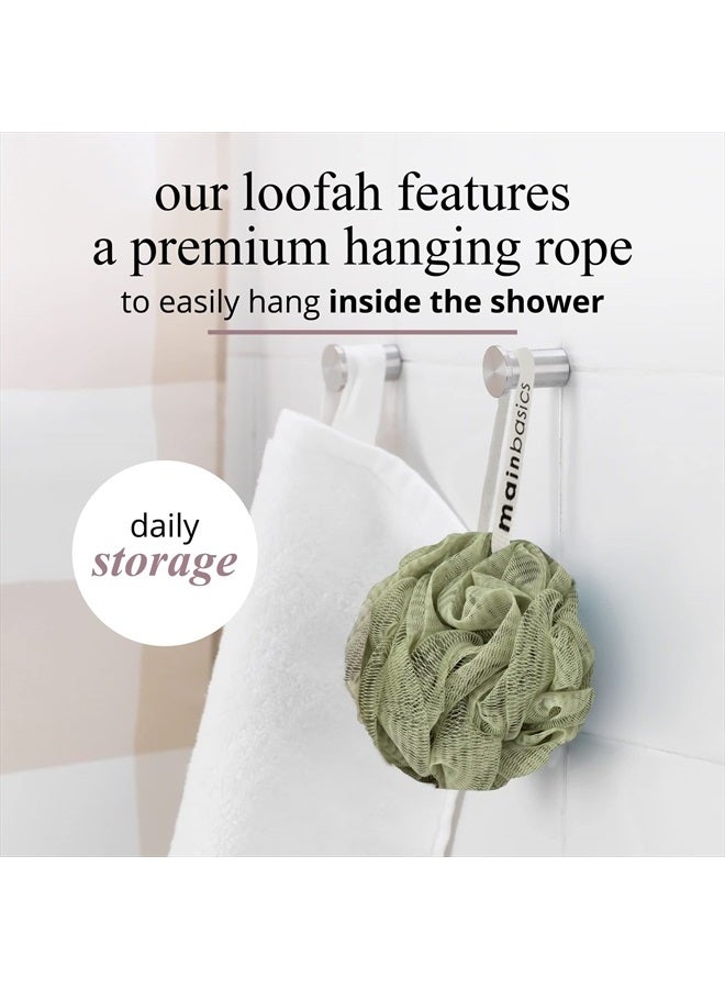 MainBasics Bath Shower Loofah Sponge Pouf Body Wash Scrubber (Set of 3) (Earthy Love) - Image 5