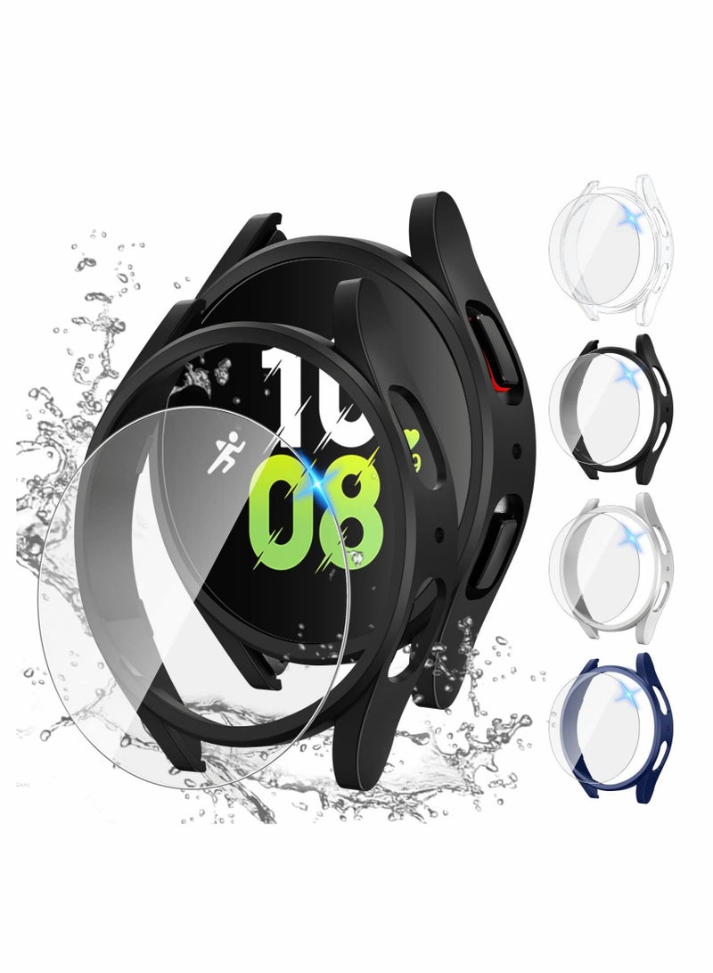 Captaintech for Samsung Galaxy Watch 5 4 Screen Protector and Case 44mm Anti Fog Tempered Glass Protective Film Hard PC Bumper Face Cover Set - Image 1