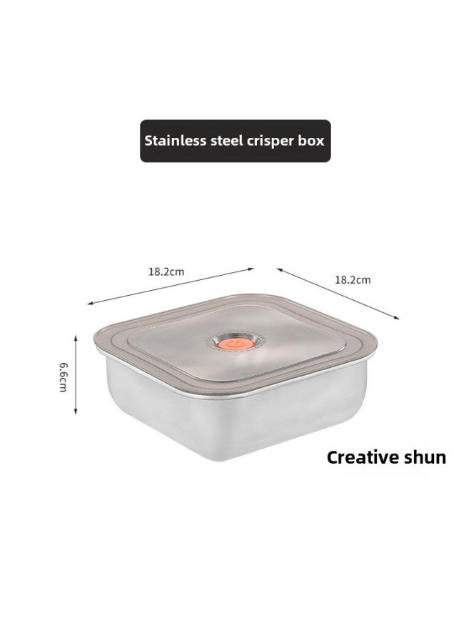 Stainless Steel Preservation Box Sealed Storage Box Portable Salad Box With Handle Lunch Box Refrigerator Freezer Box Square Box-Specifications:Flat Cap 1800ml  - Image 1