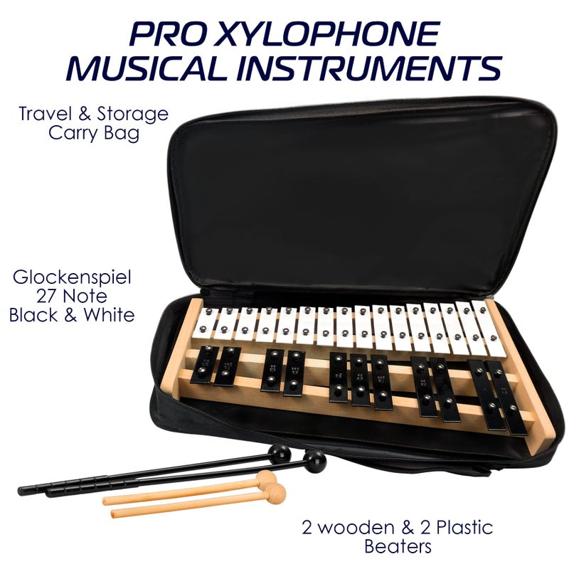 MINIARTIS Glockenspiel Xylophone | Full Size Glockenspiel Xylophone 27 Note Metal Keys for Adults & Kids | Percussion Musical Instrument Includes 2 Wooden Beaters and Carry Case - Image 2