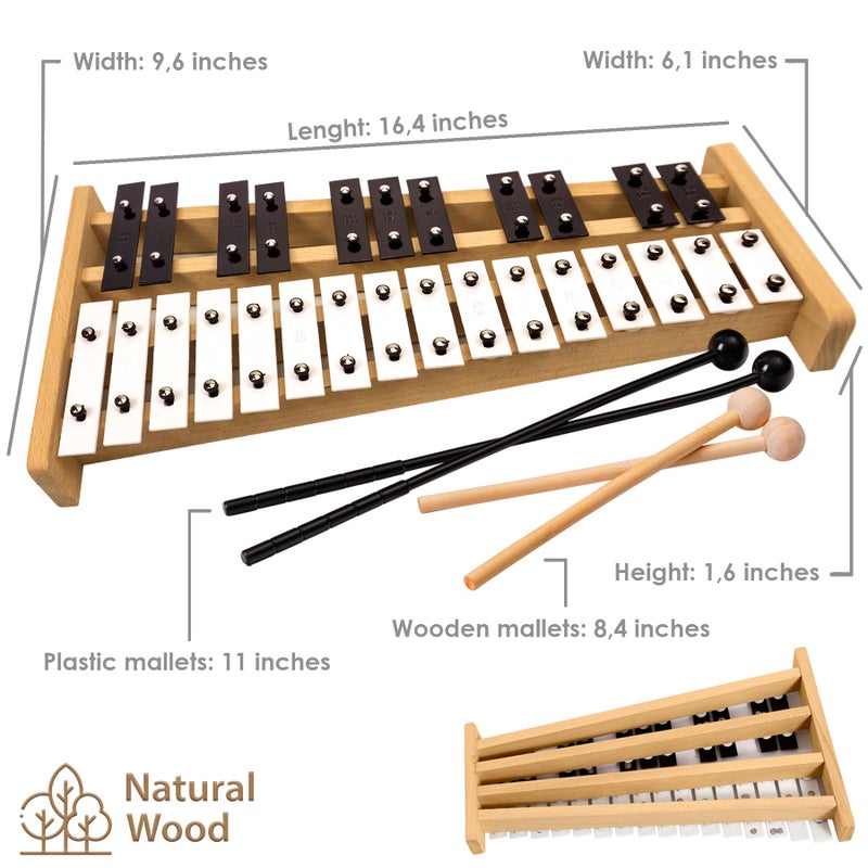 MINIARTIS Glockenspiel Xylophone | Full Size Glockenspiel Xylophone 27 Note Metal Keys for Adults & Kids | Percussion Musical Instrument Includes 2 Wooden Beaters and Carry Case - Image 4