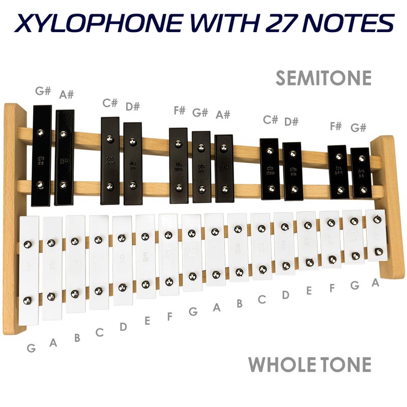 MINIARTIS Glockenspiel Xylophone | Full Size Glockenspiel Xylophone 27 Note Metal Keys for Adults & Kids | Percussion Musical Instrument Includes 2 Wooden Beaters and Carry Case - Image 3