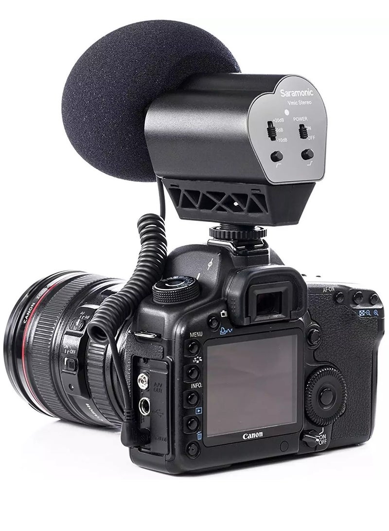 Saramonic VMIC STEREO Condenser Video Microphone with Rubberized Shockmount, High-Pass Filter, Level Control, & High-Frquency Switches, Monitoring & More - for DSLR Cameras & Camcorders  - Image 4