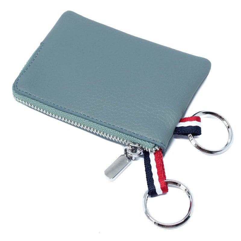 imeetu Leather Coin Purse Wallet, Mini Dual Keyrings Change Pouch Card Holder for Men Women (Blue, standard) - Image 1