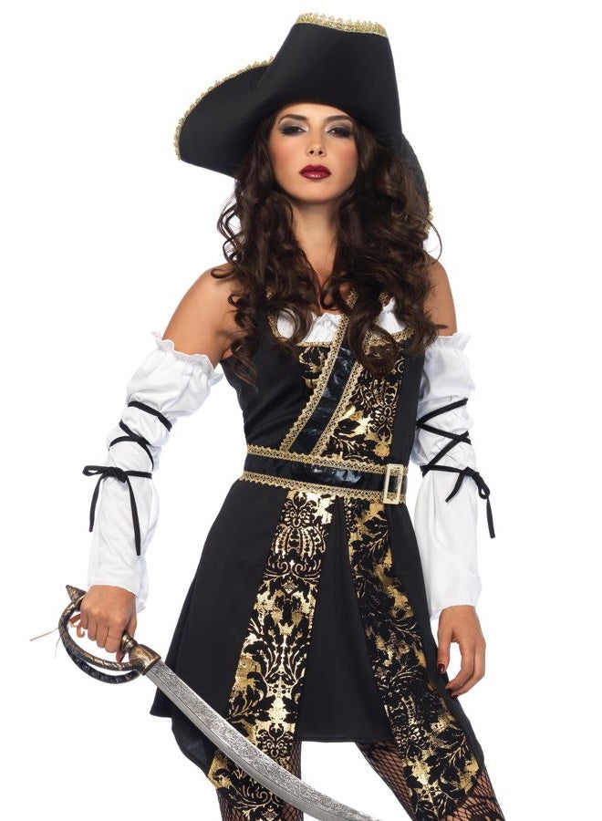 Leg Avenue Women's Black Sea Buccaneer Costume, Black/Gold, Medium - Image 1