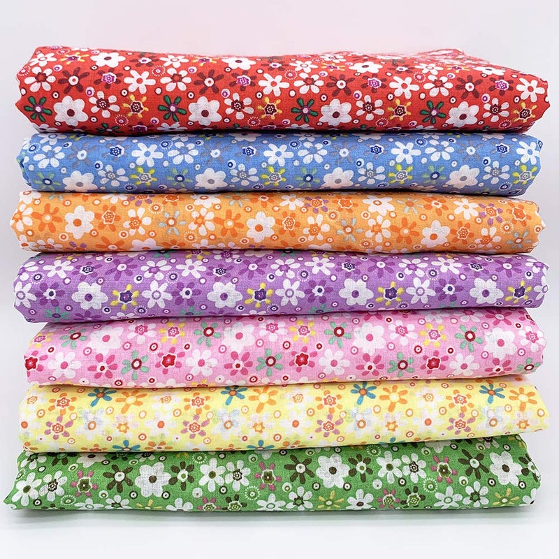 7Pcs 20 x 20 Cotton Fabric DIY Making Supplies Quilting Patchwork Fabric Fat Quarter Bundles DIY for Quilting Cotton Patchwork Cushions Color Mixing 20 x 20