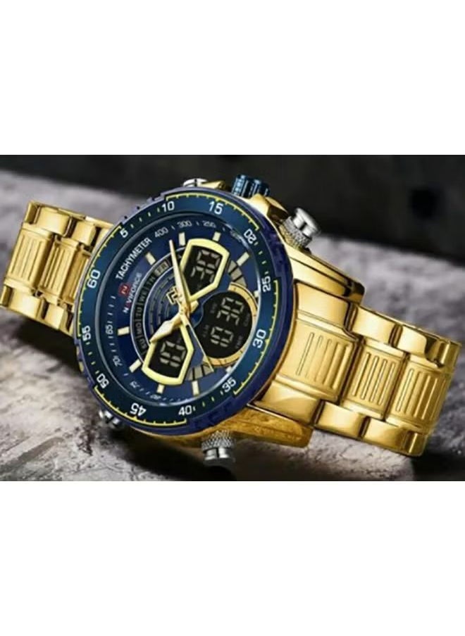 NAVIFORCE - Men's Analog+Digital Round Shape Stainless Steel Wrist Watch NF9189 G/BE - 46 Mm - Image 1