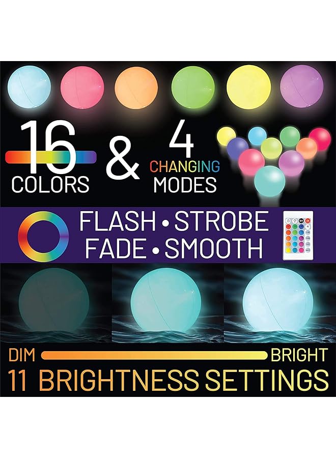 إيروريكس كرة شاطئ مضيئة بإضاءة ليد 16 لونًا، كرة مضيئة بإضاءة ليد 16 بوصة، مع جهاز تحكم عن بعد، تتوهج في الظلام، ديكورات حفلات السباحة والحديقة المنزلية، قطعة واحدة - Image 5