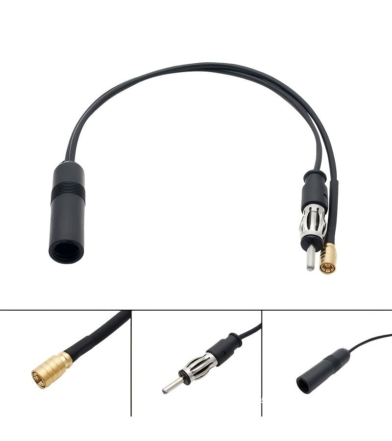 Black 1 To 2 Car Radio Antenna Splitter Din To Din And SMA Adapter For Fm AM DAB Signal - Image 1