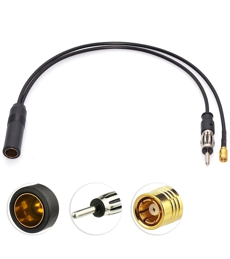 Black 1 To 2 Car Radio Antenna Splitter Din To Din And SMA Adapter For Fm AM DAB Signal - Image 2