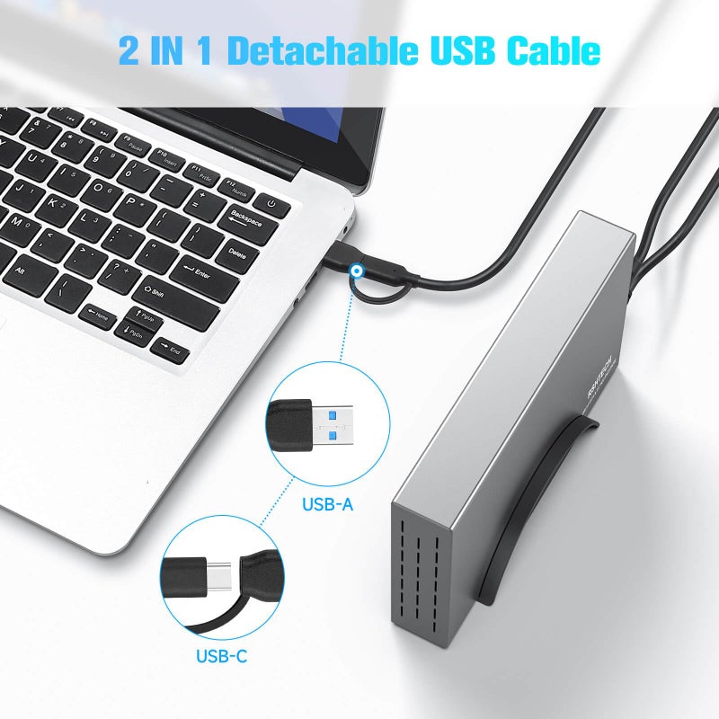 RSHTECH Hard Drive Enclosure Upgraded Version 3.5" Aluminum USB C to SATA External Hard Drive Dock Case for 3.5 inch HDD & SSD up to 24TB, with 2-in-1 USB Cable, Support UASP - Image 3