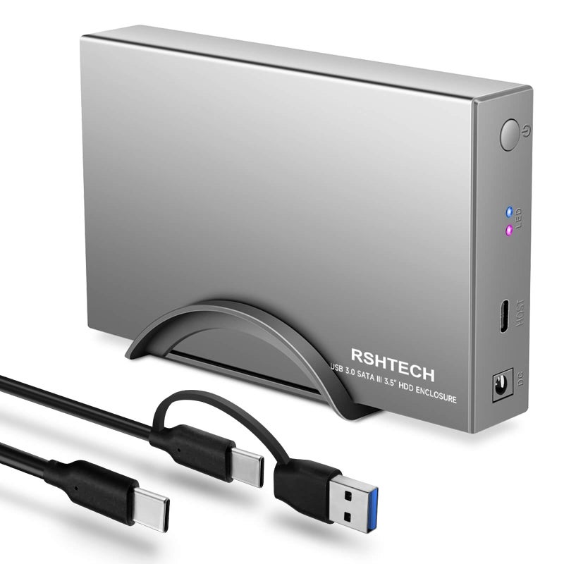 RSHTECH Hard Drive Enclosure Upgraded Version 3.5" Aluminum USB C to SATA External Hard Drive Dock Case for 3.5 inch HDD & SSD up to 24TB, with 2-in-1 USB Cable, Support UASP - Image 1