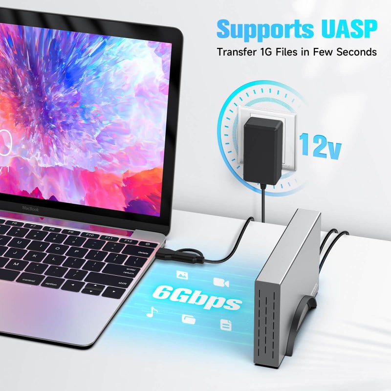 RSHTECH Hard Drive Enclosure Upgraded Version 3.5" Aluminum USB C to SATA External Hard Drive Dock Case for 3.5 inch HDD & SSD up to 24TB, with 2-in-1 USB Cable, Support UASP - Image 4