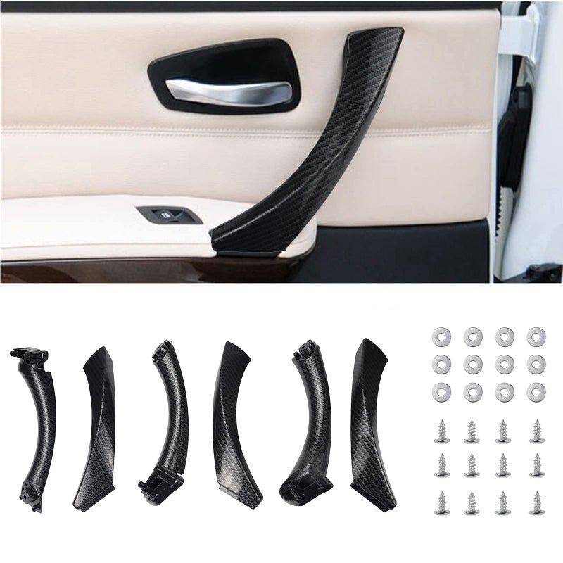 FEXON Inner Door Panel Handle and Door Pull Outer Trim Cover 1 Rear Left 2 Front Rear Right Replacement for BMW E90 E91 E92 E93 3 Series Fits BMW 323 325 328 330 335 Carbon Fiber - Image 1