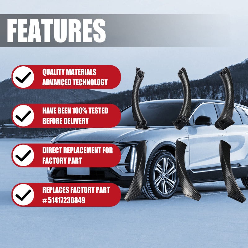 FEXON Inner Door Panel Handle and Door Pull Outer Trim Cover 1 Rear Left 2 Front Rear Right Replacement for BMW E90 E91 E92 E93 3 Series Fits BMW 323 325 328 330 335 Carbon Fiber - Image 2