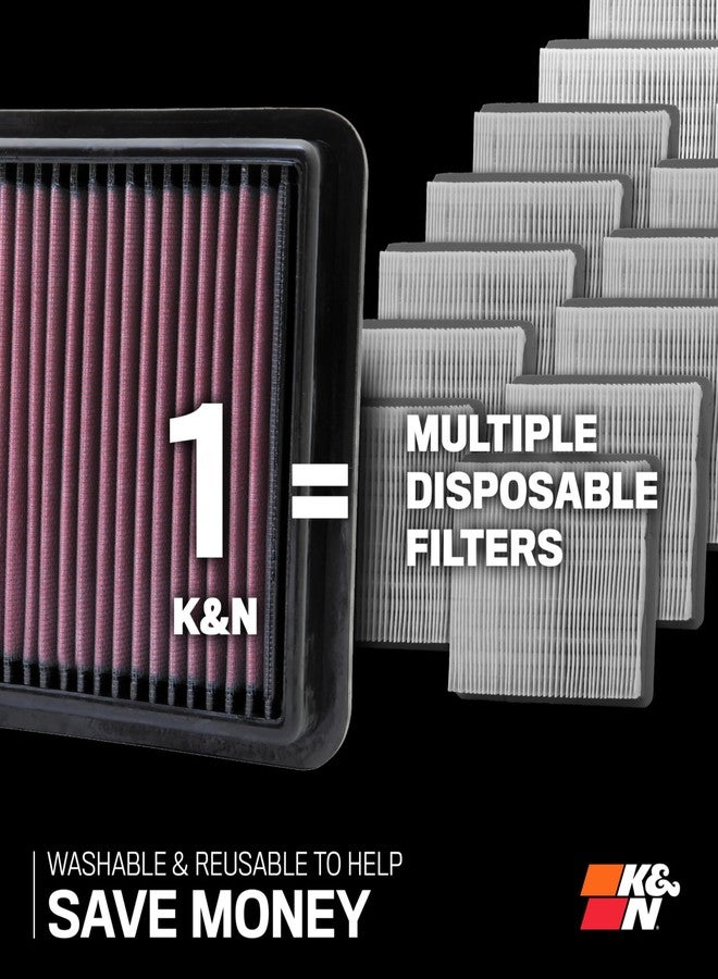 K&N High-Flow Original Lifetime Engine Air Filter: Increase Power: Washable: Compatible with 2017-2025 HYUNDIA/KIA: Elantra, I30, Kona, Veloster, Cerato, Forte, ProCeed, Seltos, Soul, Xceed, 33-5050 - Image 2
