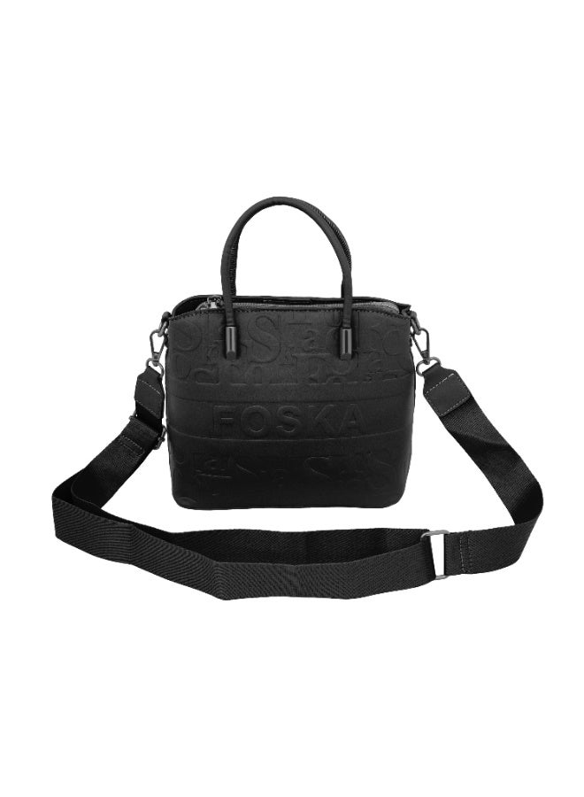فوسكا حقيبة يد وحقيبة كتف نسائية من Foska - جلد PU مزخرف بشعار - أسود - 21x21 سم - Image 1