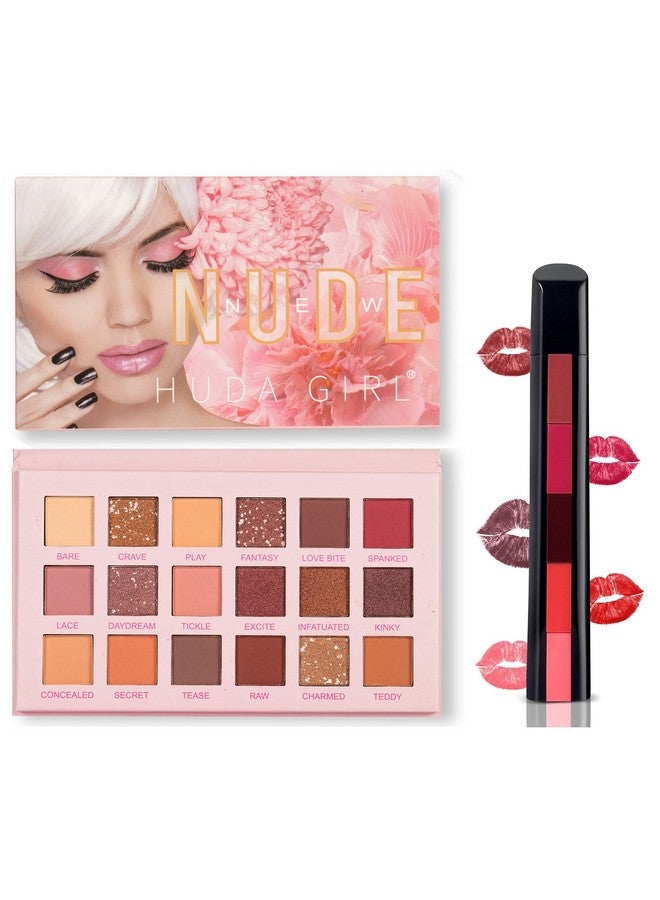 HUDACRUSH Beauty Makeup Kit For Girls Lipstick Combo Set Fab 5 In 1 Red Edition Matte Finish Lipsticks With 18 Shades Nude Edition Eyeshadow Palette
