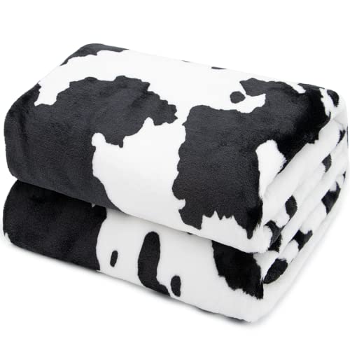 Cow Print Blanket Warm Plush Cute Black Cow Throw Blanket Soft Fleece Flannel Lightweight Throw Blankets Sofa Couch Bed Travel Cow Bedding Room Decor for Kids Teens Adults 40x50