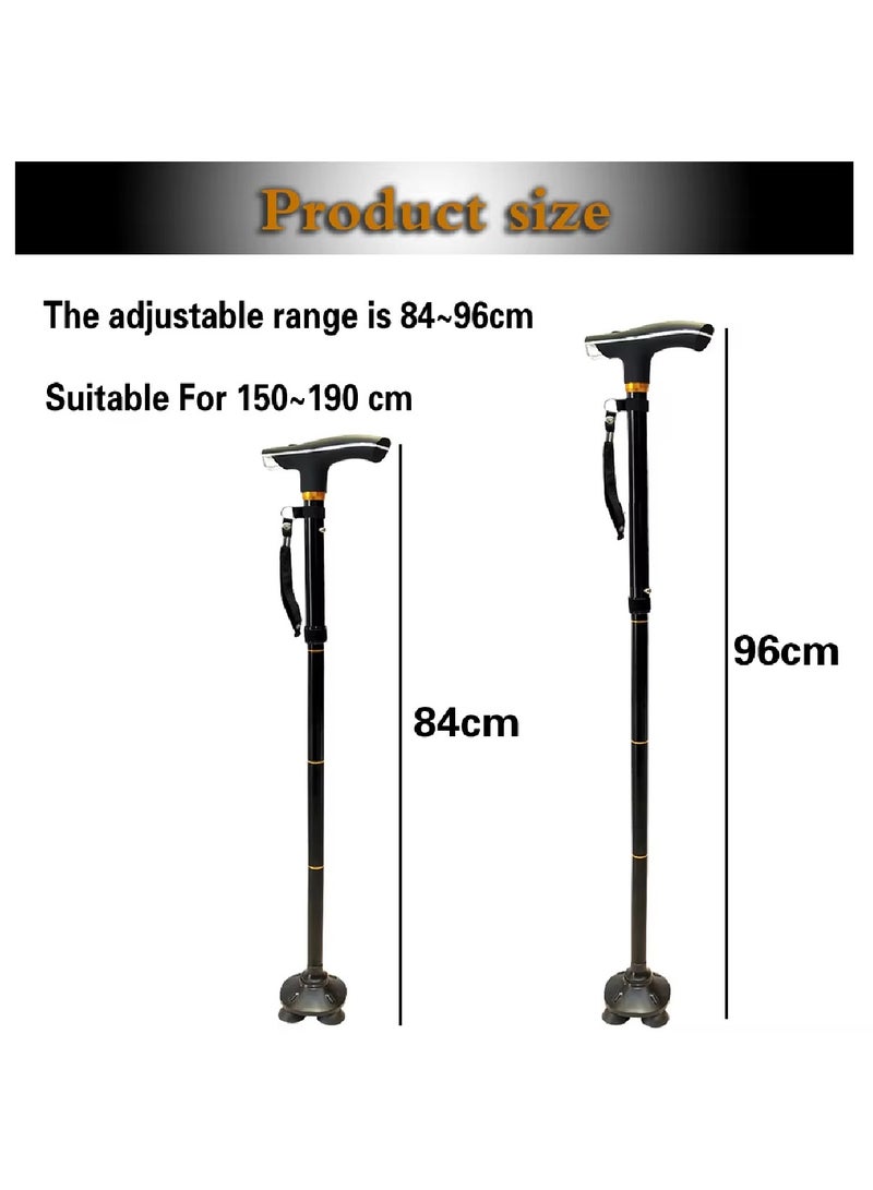 Yuwell Canes Foldable And Retractable Walking Stick For Men And Women Walking Stick Human Bionics Wear Resistant Non-Slip Pad Elderly Crutch Body Mechanics, Bionics Design Principles Cane Ultimate Magic Cane With LED Light Aluminum Alloy Regimen Security Balance Convenient 5 Major Functions Three-Point Support, Four Fold, Five Telescopic Rotating Bending The Handle Lighting Black - Image 4