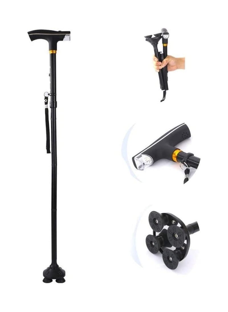 Yuwell Canes Foldable And Retractable Walking Stick For Men And Women Walking Stick Human Bionics Wear Resistant Non-Slip Pad Elderly Crutch Body Mechanics, Bionics Design Principles Cane Ultimate Magic Cane With LED Light Aluminum Alloy Regimen Security Balance Convenient 5 Major Functions Three-Point Support, Four Fold, Five Telescopic Rotating Bending The Handle Lighting Black - Image 1