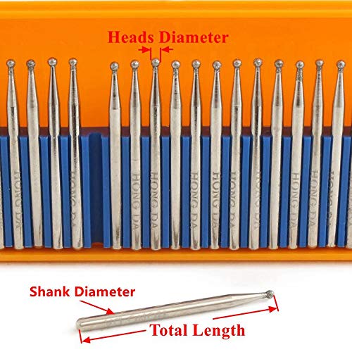 JINGLING Diamond Grinding Bits 1mm Spherical Head Carving Ball Bur Pack of 30Pcs - Image 3
