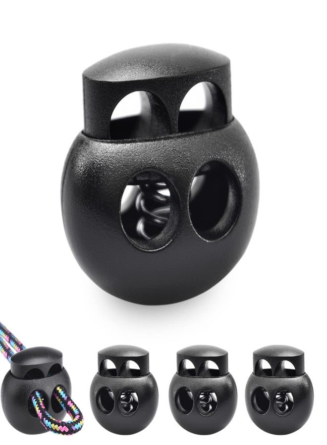 LongSLong 12 Pack Black Plastic Spring Stopper Cord Lock End Toggle Double Hole Fastener Slider Cord Rope DrawString Clip Toggles, Black 12pcs, S - Image 1