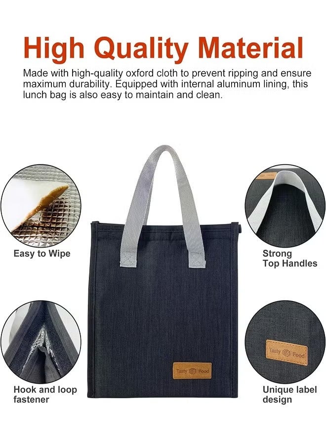 DUTUO Lunch Bag, Reusable Suitable for Office Work Off-Campus Etc Lining Cotton Black 25.4*22.86*12.7 cm - Image 2