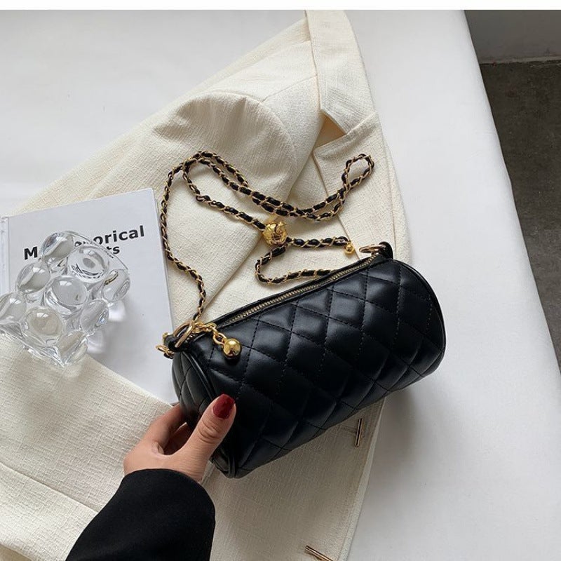 Western-Style Cylindrical Bag For Women, New Style, Versatile Cross-Body Shoulder Bag, Gold Ball Adjustable Chain Pillow Bag - Image 1
