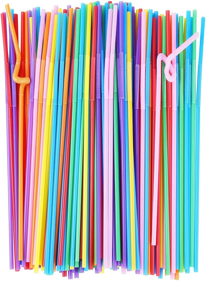 ALINK ALINK 200 PCS Flexible Plastic Drinking Straws, 10.2 Inches Extra Long Colorful Disposable Bendy Party Fancy Straws