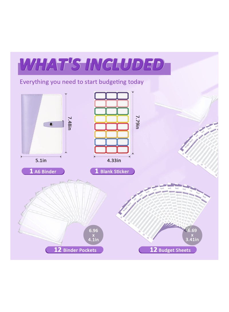 SOLARAE Budget Binder with Cash Envelopes, A6 Stitching PU Leather Zipper Envelopes and Sheets, 12pcs for Saving Money, Organizer System - Image 2