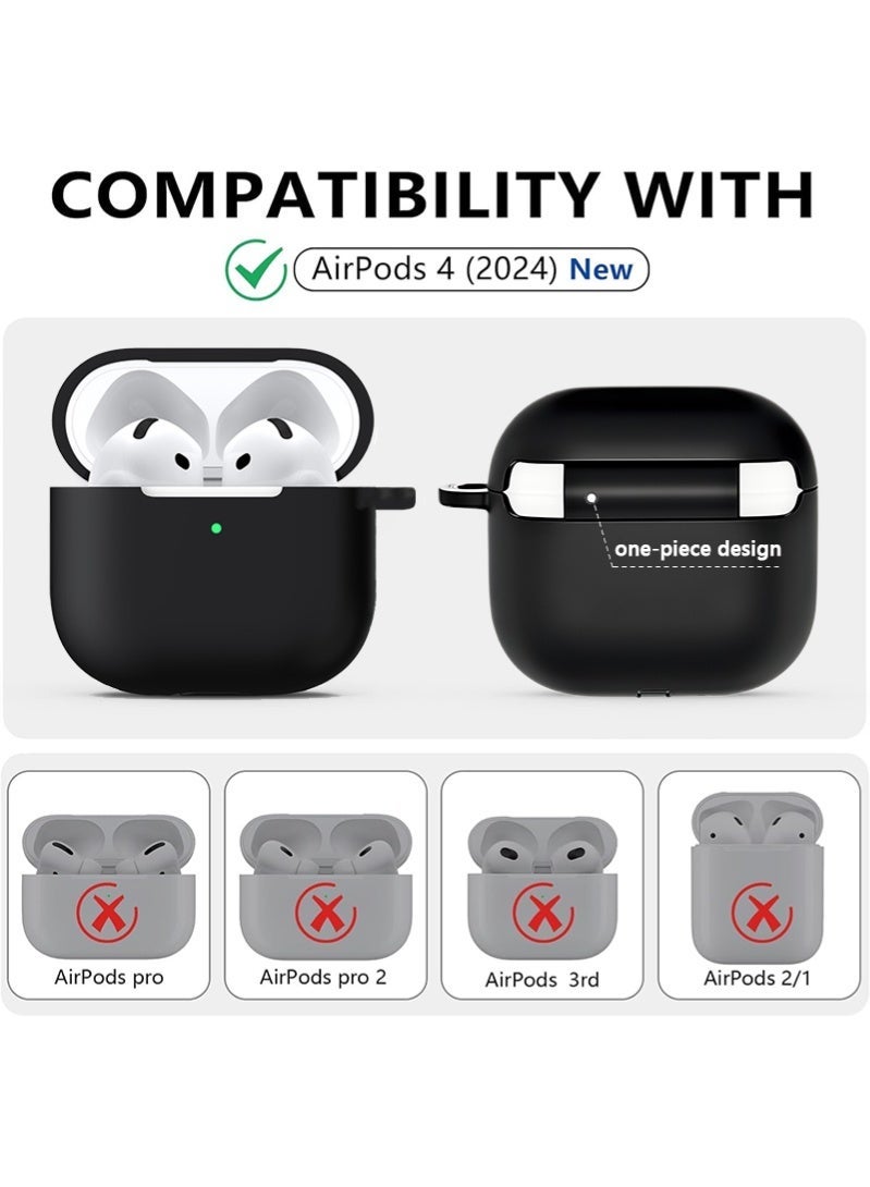 ZAFRA Airpods 4 Case Cover with Cleaning Kit, Soft Silicone Cover with Keychain, Full Protective Case for Men Women, Compatible with Apple Airpods 4th Generation, Black - Image 2