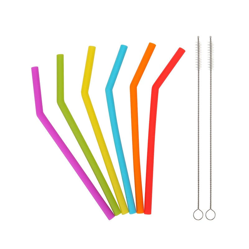 Veskaoty Reusable Silicone Straws for Toddlers & Kids - 6 pcs Flexible Short Drink 6.6" Straws for 6-10 oz Yeti/Rtic/Ozark Tumblers & 2 Cleaning Brushes - BPA Free, no Rubber Tast - Image 1