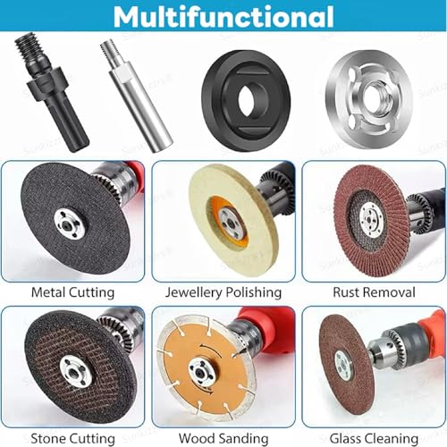 Sunkizzrs® Electric Drill Variable Angle Grinder Connecting Round Rod Handle Converter with 80mm Extension Connecting Rod — M10 Arbor Mandrel Cutting Tool Accessories for Angle Grinder Drill - Image 5