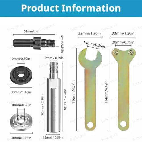Sunkizzrs® Electric Drill Variable Angle Grinder Connecting Round Rod Handle Converter with 80mm Extension Connecting Rod — M10 Arbor Mandrel Cutting Tool Accessories for Angle Grinder Drill - Image 2