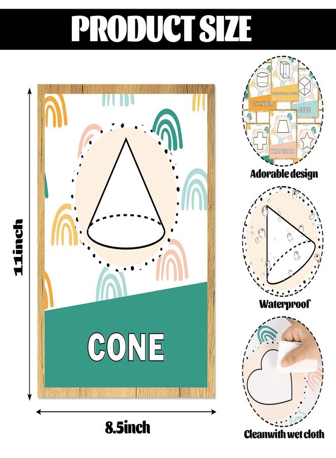 FYSUIMU 14Pcs Boho Rainbow Basic Shapes Early Learning Posters 2D and 3D Classroom Shape Poster Educational Shapes Chart for Preschool Kindergarten Nursery - Image 2