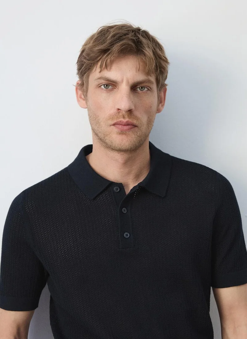 Mango Man 56-NAVY Open-Knit 100% Cotton Polo for Men | Best Price UAE