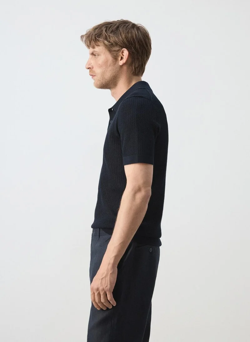 Mango Man 56-NAVY Open-Knit 100% Cotton Polo for Men | Best Price UAE