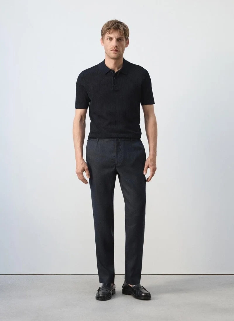 Mango Man 56-NAVY Open-Knit 100% Cotton Polo for Men | Best Price UAE
