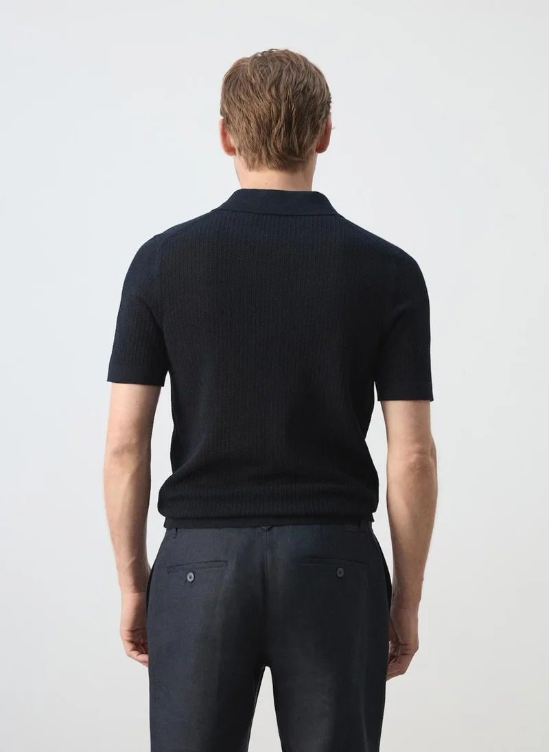 Mango Man 56-NAVY Open-Knit 100% Cotton Polo for Men | Best Price UAE