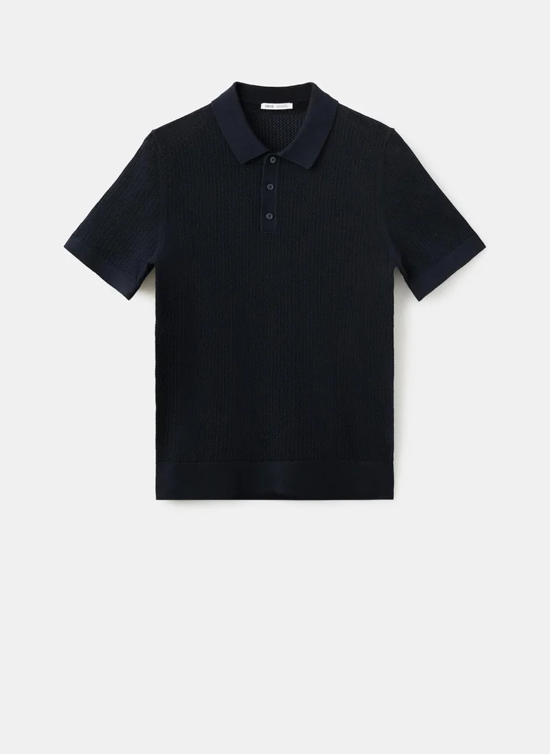 Mango Man 56-NAVY Open-Knit 100% Cotton Polo for Men | Best Price UAE