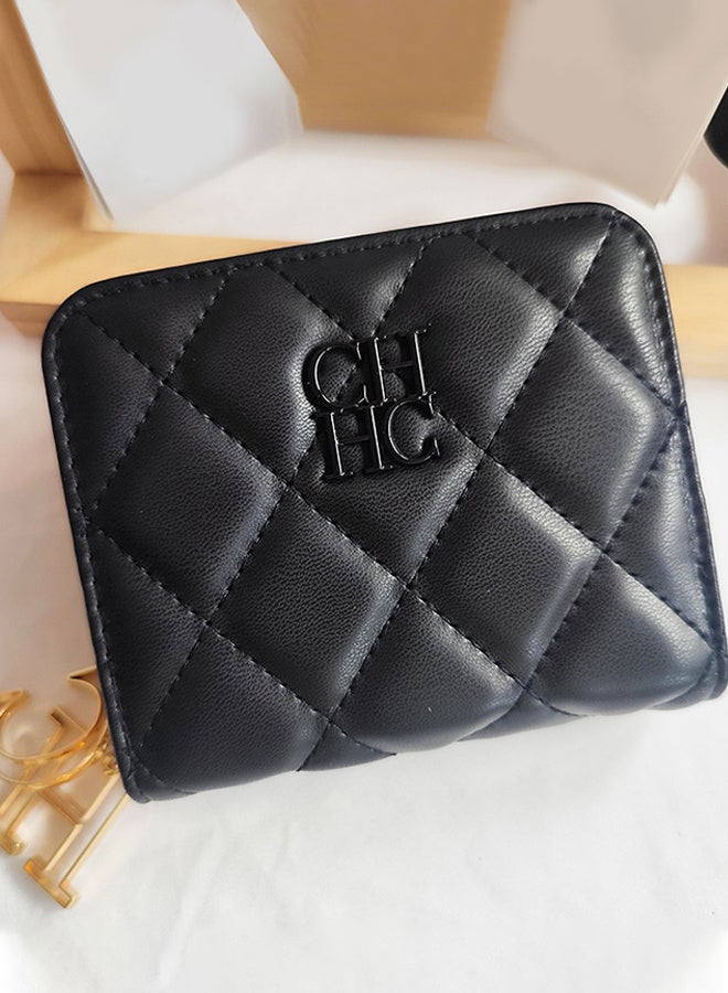 CH CH Women's Luxury Wallet, High-Quality Leather Card Holder, Elegant Solid Color Coin Purse, Compact and Convenient Short Fashion Wallet for Women.