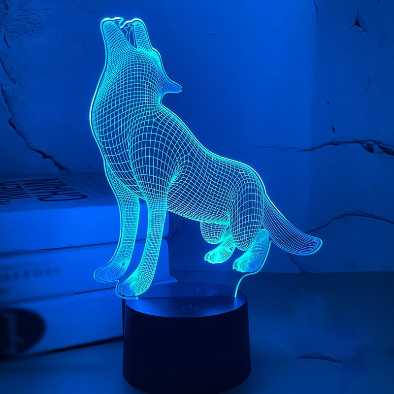 FULLOSUN Wolf Gift 3D Light Optical Illusion Bedside Night Lamp 16 Color Changing with Remote Control Creative Room Decor Best Birthday for Kids Boys Men