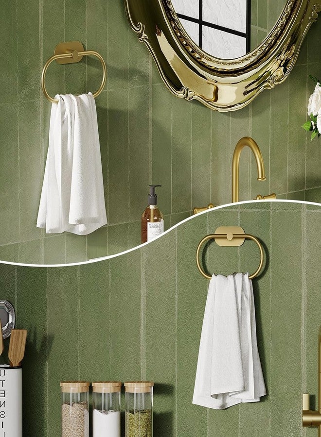 Oslen Self Adhesive Towel Holder for Bathroom Gold Finish No Drill Hand Towel Ring Stainless Steel and Zinc Alloy Self Adhesive Towel Hanger for Bath, Kitchen - Image 2