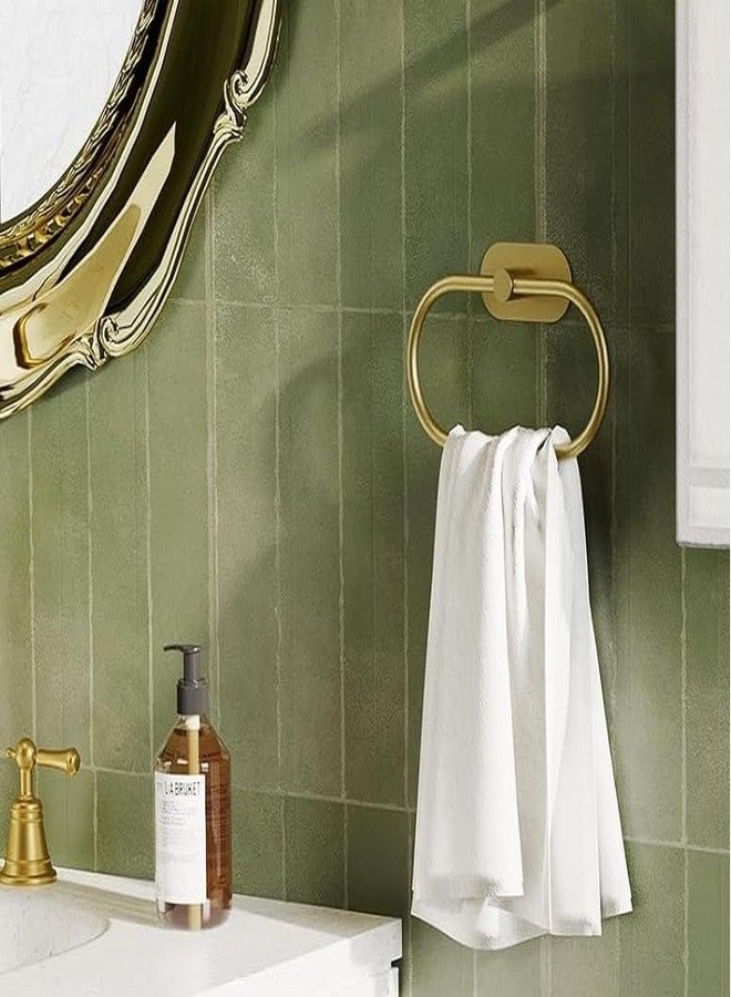 Oslen Self Adhesive Towel Holder for Bathroom Gold Finish No Drill Hand Towel Ring Stainless Steel and Zinc Alloy Self Adhesive Towel Hanger for Bath, Kitchen - Image 1
