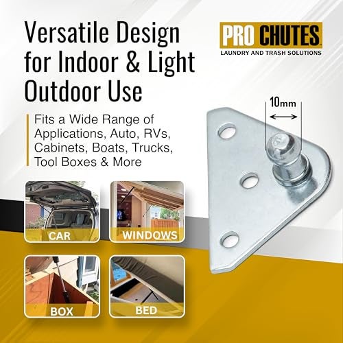 Pro Chutes 10MM Ball Stud Mounting Silver Bracket for Gas Struts - Heavy Duty Lift Support Shock Brackets with Stainless Steel Screws - Ideal for Spring Hood Struts & Closer Piston Prop Mounts – x4 Flat - Image 5