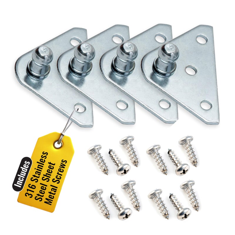 Pro Chutes 10MM Ball Stud Mounting Silver Bracket for Gas Struts - Heavy Duty Lift Support Shock Brackets with Stainless Steel Screws - Ideal for Spring Hood Struts & Closer Piston Prop Mounts – x4 Flat - Image 2