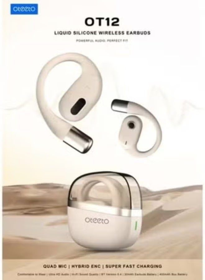 Oteeto OT12 Wireless Bluetooth 5.4 Earbuds with 14.2mm Dynamic Drivers, Deep Bass, White - Image 3