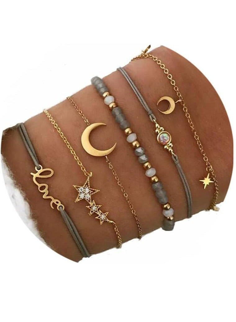 إسكدنيا سوار حبل القمر والنجمة من الذهب البوهيمي مع حلية قلب من اللؤلؤ، مجوهرات نسائية - Image 5