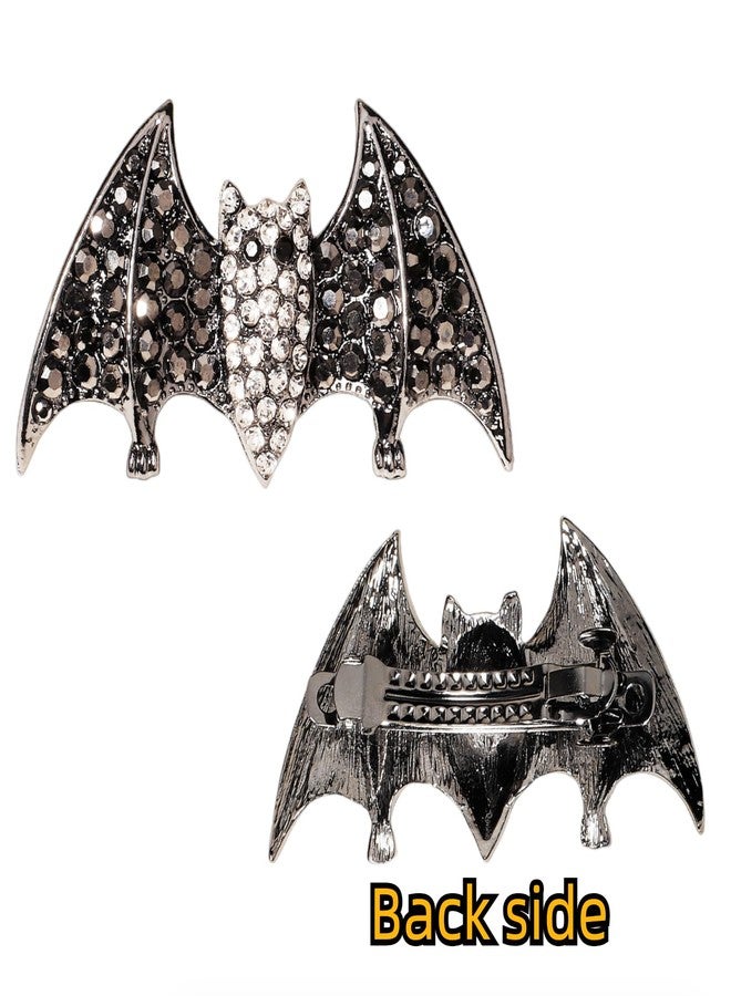 HIPIHOM 2Pcs Halloween Rhinestone Black Hair Clips for Women and Girls Black Horror Gem Crystal Gorgeous Barrette Hairpin (Bat) - Image 3